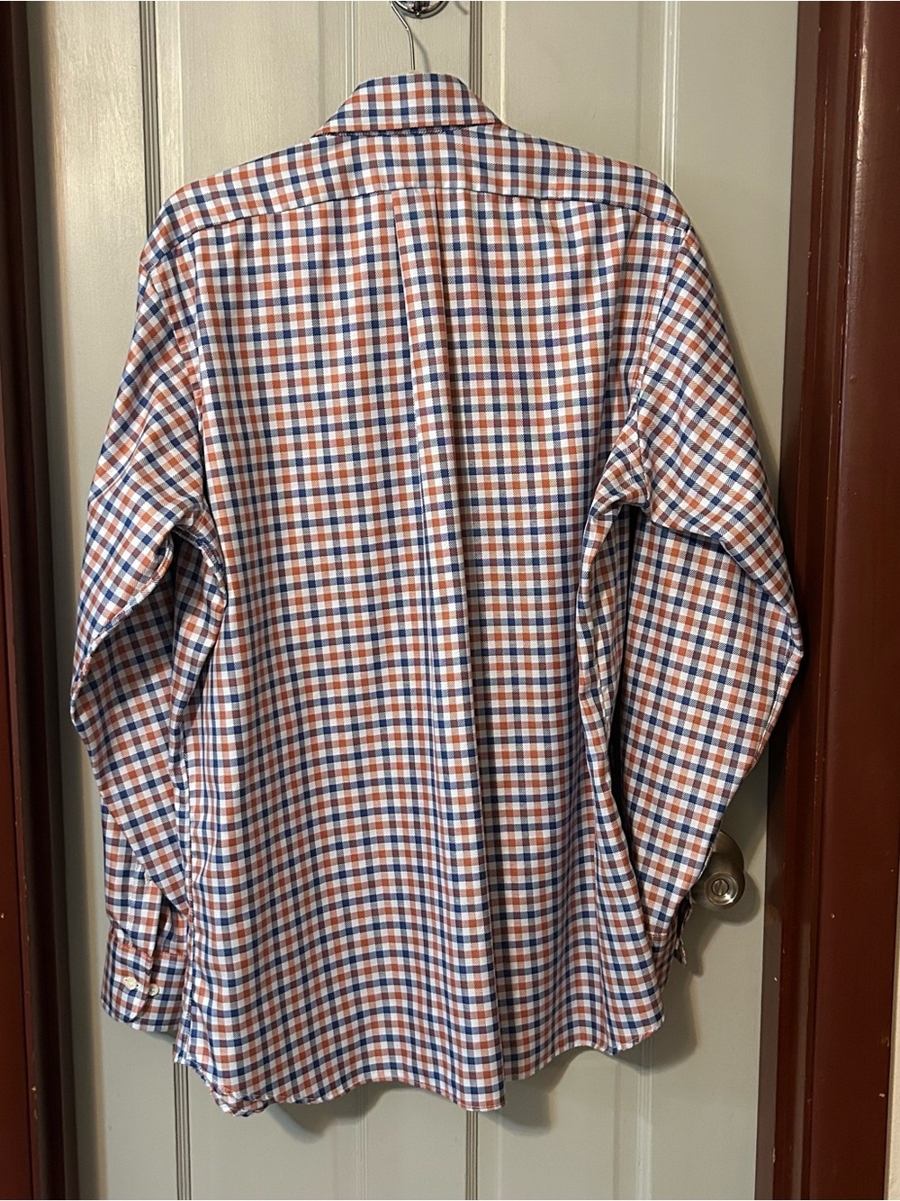 Bullock & Jones Long Sleeve Buttondown Shirt Gingham Orange Navy Preppy Size L - Picture 4 of 8